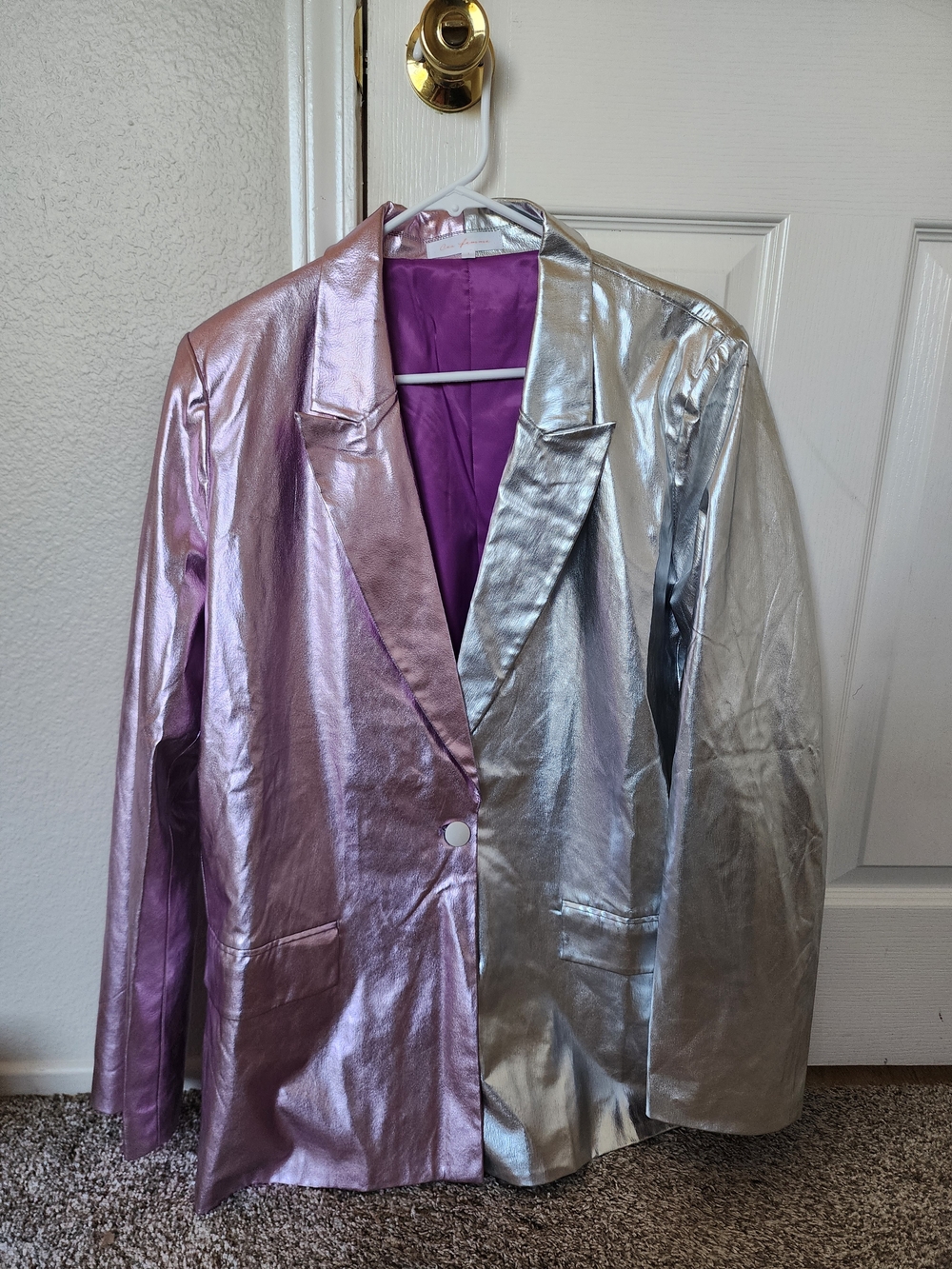 Ces Femme Metallic Pink Silver Colorblock Blazer Jacket Size L